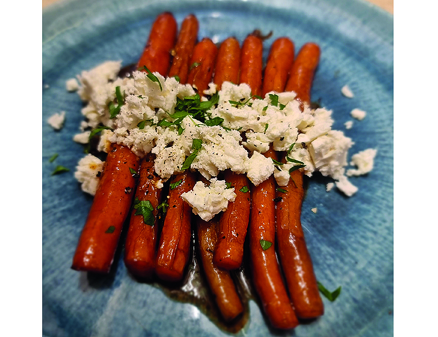 Wheat beer braised carrots with honey and feta