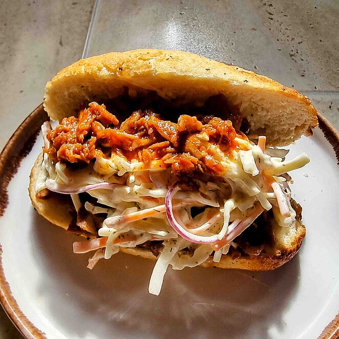 Cider-glazed pulled pork with apple slaw